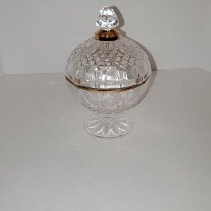 Crystallerie D'Arques Crystal Lidded Candy Dish With Gold Trim